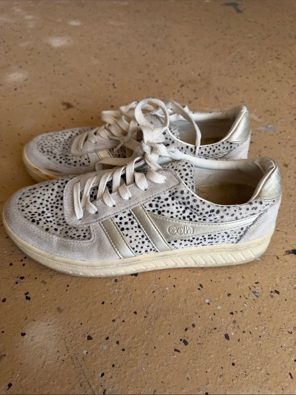 Gola Cream Suede Sneakers with Black Speckle and Gold Accents